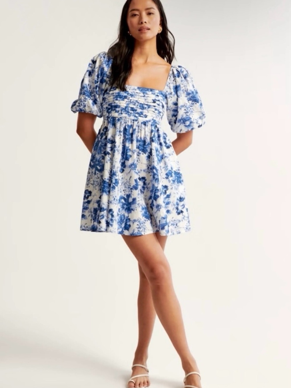 Abercrombie And Fitch Dress Emerson Poplin Puff Sleeve Blue Floral Mini Dress XL